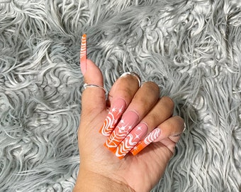 Orange dream tapered squared press on nails orange nail summer nails