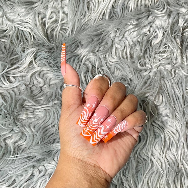 Orange dream tapered squared press on nails orange nail summer nails