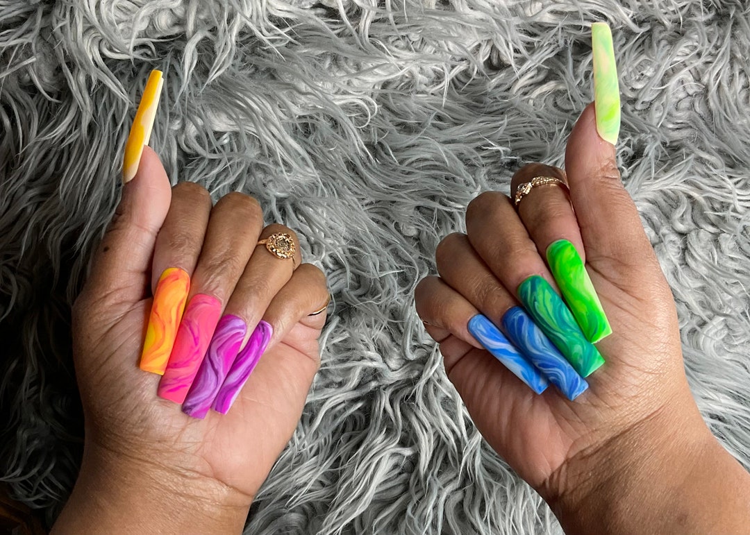 Feeling Wavy Summer Press on Nails Paint Nails Jules Nails Xxxl Square