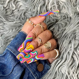 Groooooovy retro nail rainbow press on nails celebrity nail summer press on nails