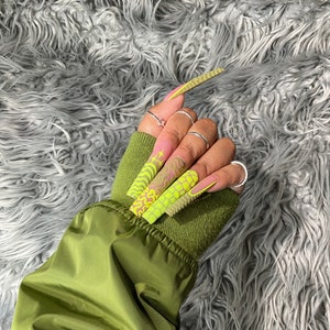 Cash money neon green press on reptile nails neon nails summer press on nails