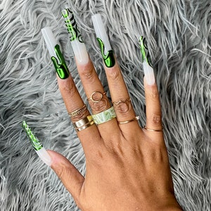 Green Goblin  metallic 3d hand painted press on nails tapered square nails