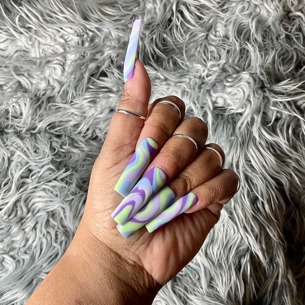 That’s soooo RETRO press on nails xxl square long nails purple nails retro nails