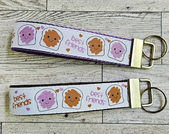 Set of 2 PB&J Best Friends Lanyard Keychains, Peanut Butter and Jelly Key Fob, Best Friend Keychain, Bestie BFF Gift