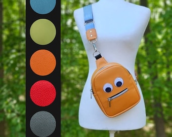 Googly Eye Sling Bag, Unique Crossbody Bag Available in 5 Colors, Fun Novelty Purse in Orange, Green, Blue, Red, or Gray