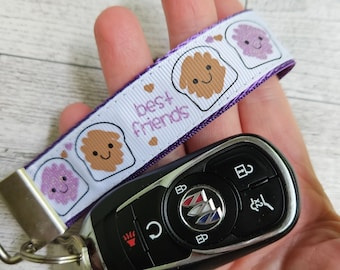 PB&J Best Friends Lanyard Keychain, Peanut Butter and Jelly Key Fob, Best Friend Keychain, Bestie BFF Gift