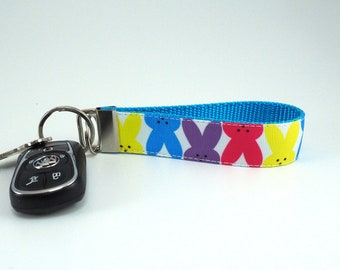 Easter Peep Lanyard Keychain, Colorful Bunny Key Chain, Fun Easter Basket Gift