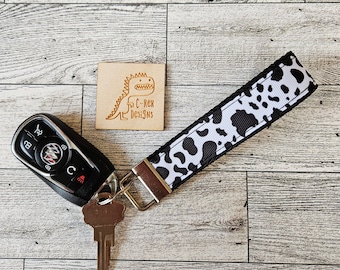 Cow Print Lanyard Keychain, Black and White Cow Key Fob, Farm Animal Key Chain, Gift for Cow Lover, Western Style Gift for Her