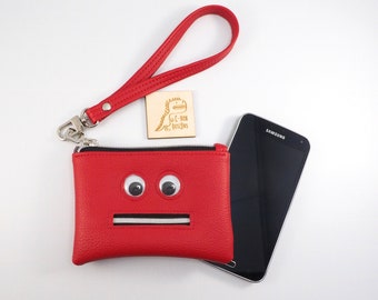 Small Red Googly Eyes Wristlet, Funny Face Mini Wallet, Cute Coin Purse, Small Keychain Wallet, Fun Gift for Her, Unique Novelty Bag