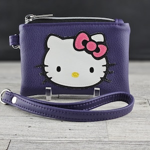 Mini monedero de gatito, divertido monedero de dibujos animados kawaii, llavero morado