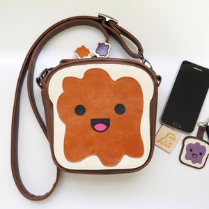 Peanut Butter and Jelly Crossbody Bag, Kawaii Face PB&J Cross Body Purse, Fun Novelty Purse