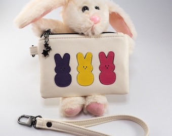 Small Easter Peep Wristlet, Cute Bunny Coin Purse, Funny Keychain Wallet, Easter Gift for Her, Unique Novelty Bag