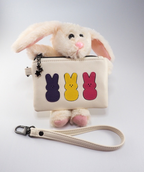 Small Easter Peep Wristlet, Cute Bunny Coin Purse, Funny Keychain Wallet, Easter Gift for Her, Unique Novelty Bag
