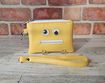 Yellow Googly Eyes Mini Wristlet, Funny Face Mini Wallet, Cute Coin Purse, Small Keychain Wallet, Fun Gift for Her, Unique Novelty Bag