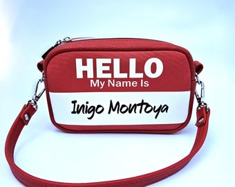 Inigo Montoya Name Tag Crossbody Bag, Princess Bride Themed Handbag, Small Red Novelty Purse