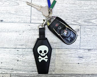 Glow in the Dark Coffin Keychain, Skull and Crossbones Goth Bag Charm