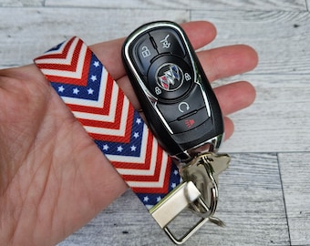 Stars and Stripes Lanyard Keychain, Patriotic Key Fob, American Flag Key Chain, 4th of July Red White and Blue Keychain