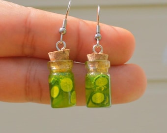 Mini Pickle Jar Earrings: Funny Food Jewelry
