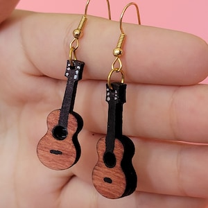 Handmade Wooden Guitar Earrings: Music Lover Gift