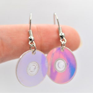 CD Compact Disc Earrings, Retro Vintage Record Earrings CD Rom Earrings, Music Gift, Iridescent Color