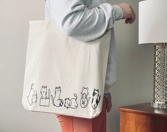 Cat Tote Bag, Reusable Bag, Cat Mama, Cat Mom Bag, Cat Canvas Bag, Pet Lover Bag, Essential Bag, Gift for her, Cat Graphic Bag, Cute Design