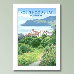 Robin Hoods Bay en Yorkshire, impresión giclée, Travel Art al estilo de los populares carteles ferroviarios, disponible en A4, A3 y A2