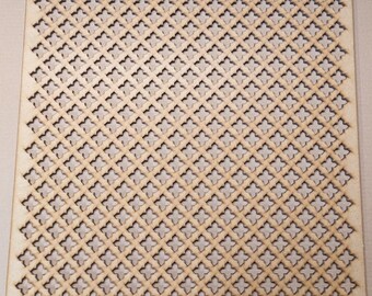 May include: A wooden lattice panel with a repeating geometric pattern of squares and four-pointed stars. The panel is light brown and has a smooth, finished surface.