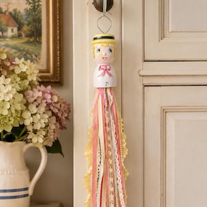 Vintage Lady Salt Shaker Tassel | Handmade Ribbon Tassel | Whimsical Kitchen Decor | Cottagecore Hanging Decor | KMS Quilts