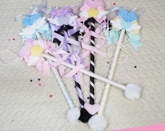 Handmade Pastel Cat Wand | Plush Heart Star Toy with Ribbons, Interactive Play