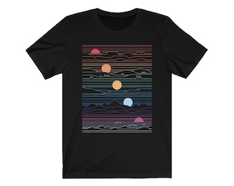 Sunset Phases Wavelengths Printed T-Shirt - Colorful Sunset Graphic Tees for Men & Women in Various Colors | Awesome Birthday Gift Ideas