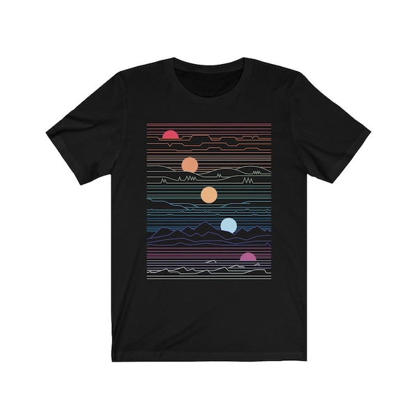 Sunset Phases Wavelengths Printed T-Shirt - Colorful Sunset Graphic Tees for Men & Women in Various Colors | Awesome Birthday Gift Ideas