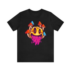 Psychedelic Smiley Face T-shirt with Mushrooms - Trippy and Unique Design