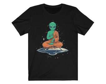 Unisex Alien Buddha Printed T Shirt - High Quality Graphic Tees Available In Multiple Colors & Sizes | Birthday Gift Idea For Friends