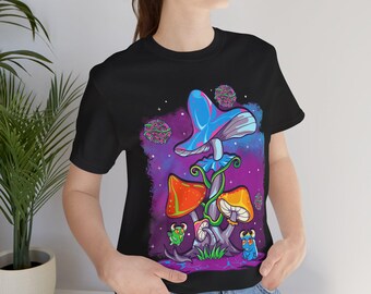 Trippy Mushroom Outerspace T-Shirt - Mushroom Tee in Various Sizes & Colors | Psychedelic Clothes Gift