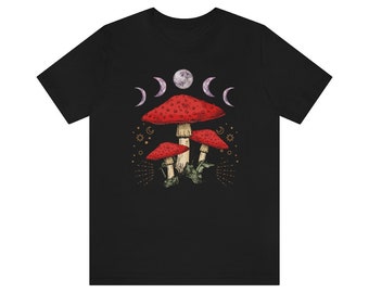 Moon Phase Trippy Mushroom Graphic T-Shirt - Psychedelic Mushroom Trippy Shirt in Various Sizes & Colors | Stoner Clothes Gift for Potheads