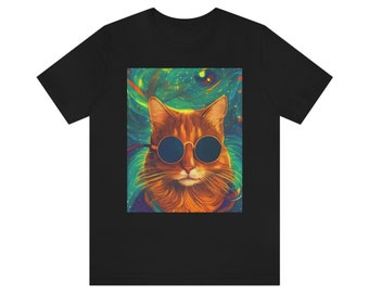 Psychedelic Outer Space Cat - Wysokiej jakości koszulki z grafiką psychodeliczną dostępne w wielu kolorach i rozmiarach | Nowość - koszulka z grafiką prezentową