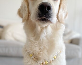 Anti Tick Dog Collar Natural, EM-Ceramic Silicone Beaded Necklace, Daisy Flower Charm Collar, Yellow Spring Beads, Chemical-Free Handmade