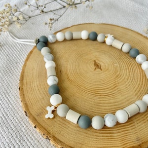 Anti Tick Dog Collar Natural, EM-Ceramic Silicone Beaded Necklace, White & Grey with Paw Charm, Chemical-Free Flea Tick Protection, Handmade image 8