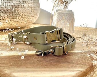 Biothane Adjustable Dog Collar Set with Leash - Olive Green and Bronze