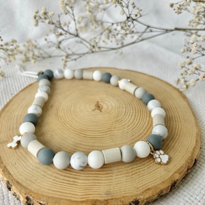 Anti Tick Dog Collar Natural, EM-Ceramic Silicone Beaded Necklace, White & Grey with Paw Charm, Chemical-Free Flea Tick Protection, Handmade image 5