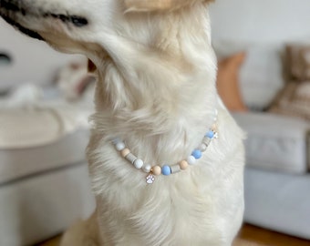 Handcrafted EM-Ceramic Antitick Dog Collar: Silicone Beads, Clouds