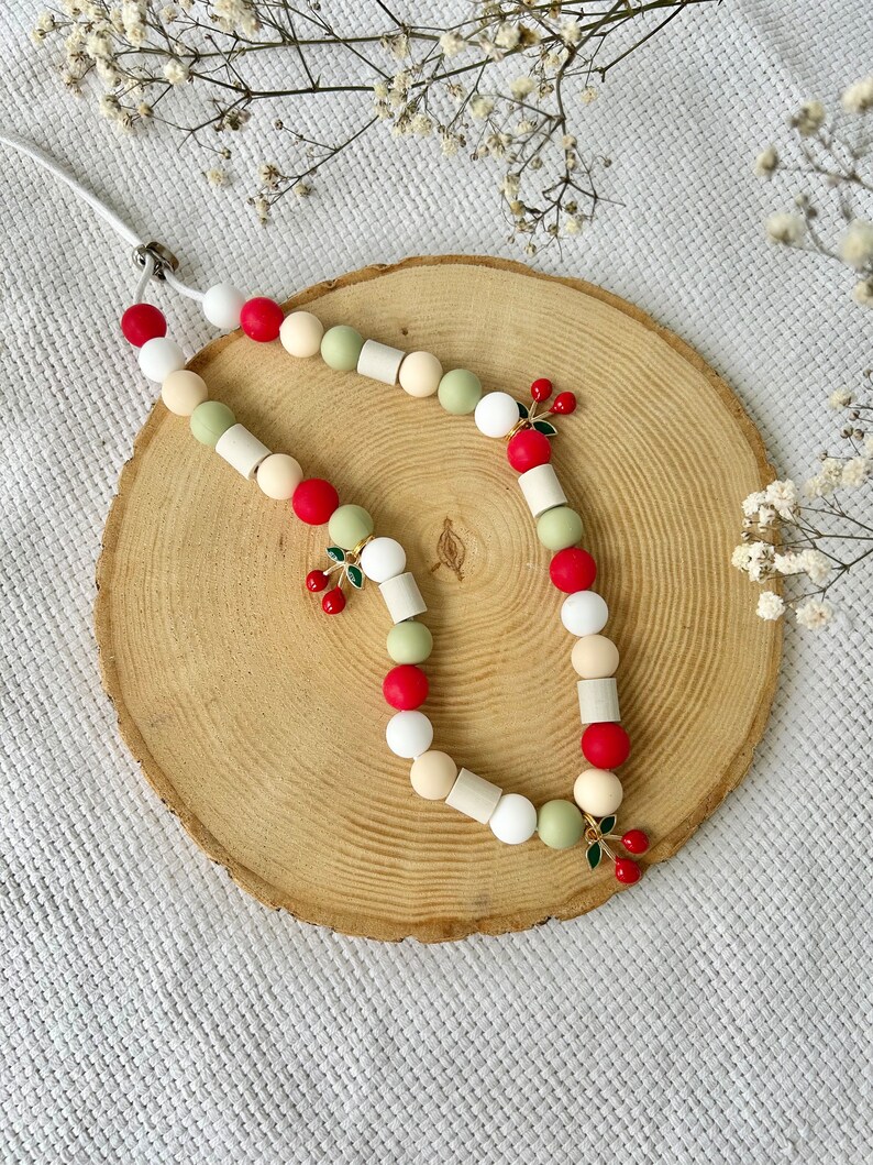 Anti Tick Dog Collar Natural, EM-Ceramic Silicone Beaded Necklace, Cherry Charm Summer Collar, Red & Green Beads, Chemical-Free Handmade image 10