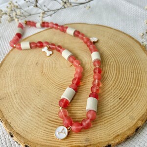 EM-Ceramic Antitick Dog Collar | Handcrafted with EM-Ceramic Pipes and Natural Stone Beads - Red cherry
