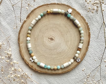 Collier anti-tiques en céramique EM | Fabriqué à la main avec des tuyaux en céramique EM et des perles de pierre naturelle - Amazonite