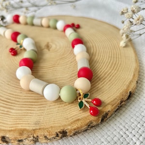 Anti Tick Dog Collar Natural, EM-Ceramic Silicone Beaded Necklace, Cherry Charm Summer Collar, Red & Green Beads, Chemical-Free Handmade image 8