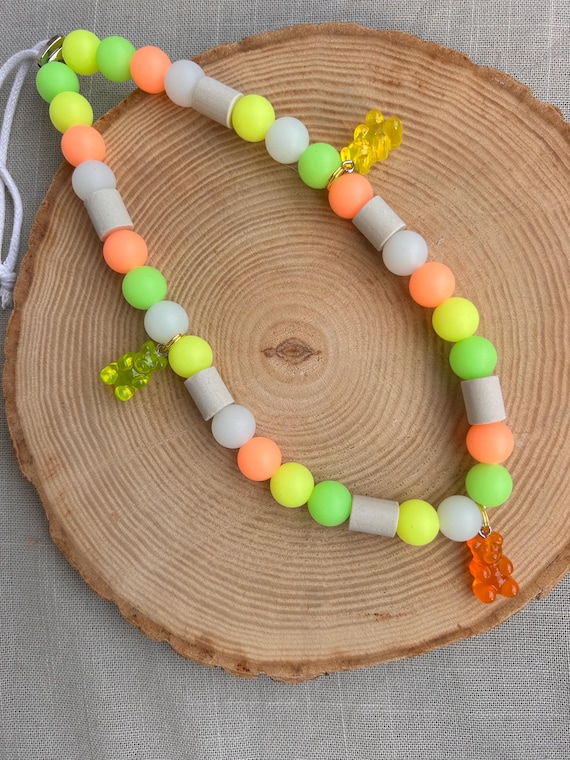 Anti-Tick Ceramic Collar “Neon Glow” | Glows in the Dark | Gummy Bear Charm | Handmade