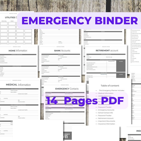 Emergency Binder, Just in Case Folder, Emergency Planner, "What If" Binder