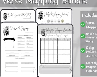 Bible Verse Mapping Bundle, Christian Study Journal, Prayer Calendar (Digital Download)