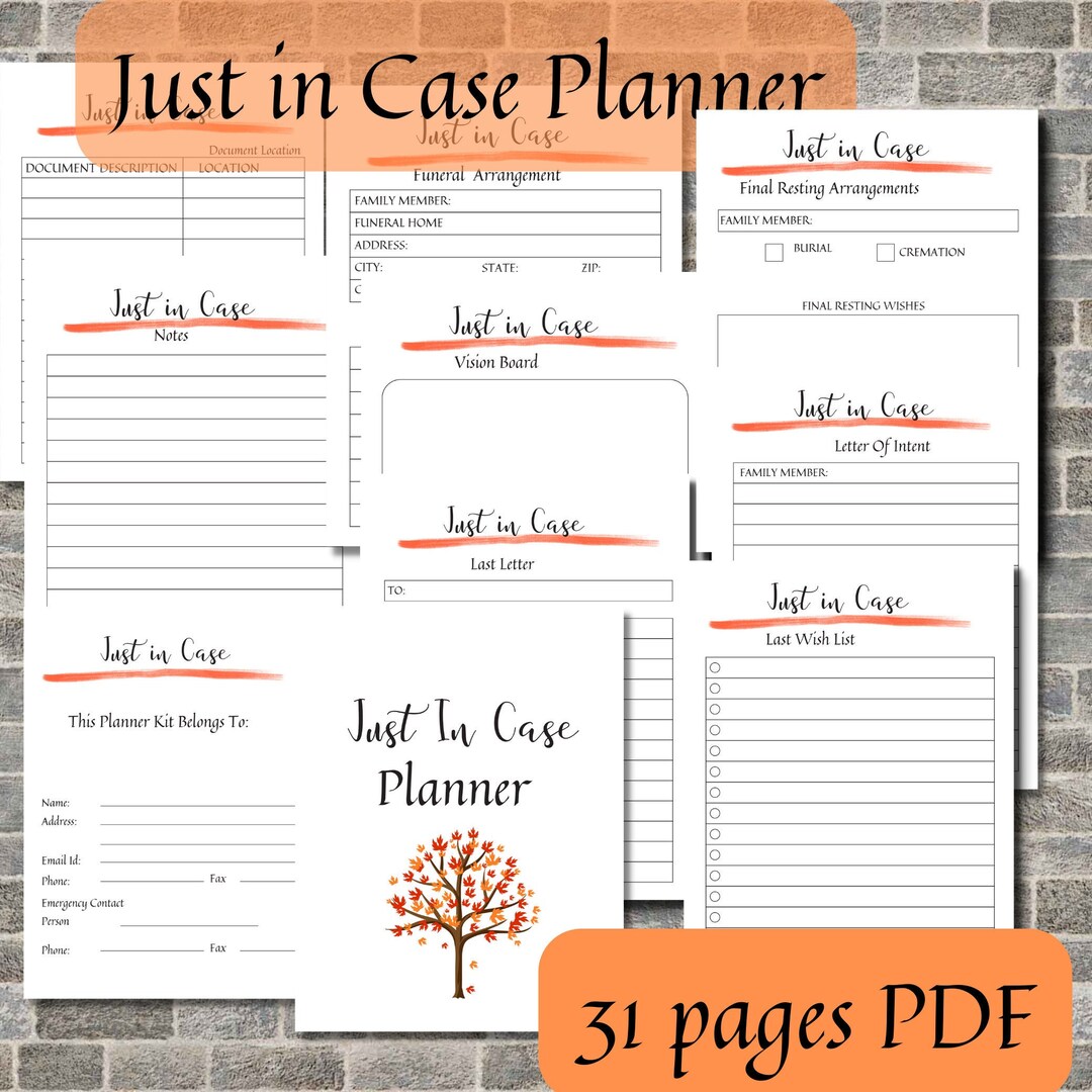 Just in Case Planner, End of Life Planner, Last Wishes Planner, Estate
