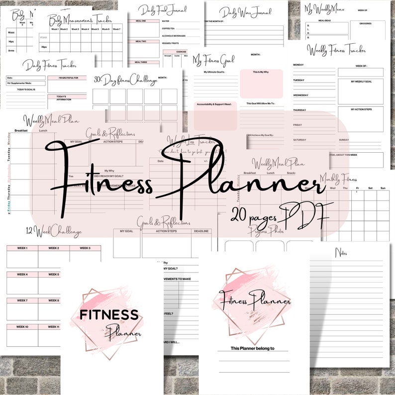 Fitness Planner Printable Bundle | Workout & Meal Tracker (digital ...